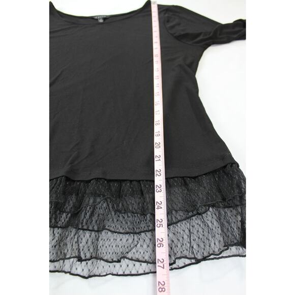 Adiva Black Ruffle Mesh Trim Top L Bell Sleeve Tunic Stretchy Pullover - Picture 7 of 7